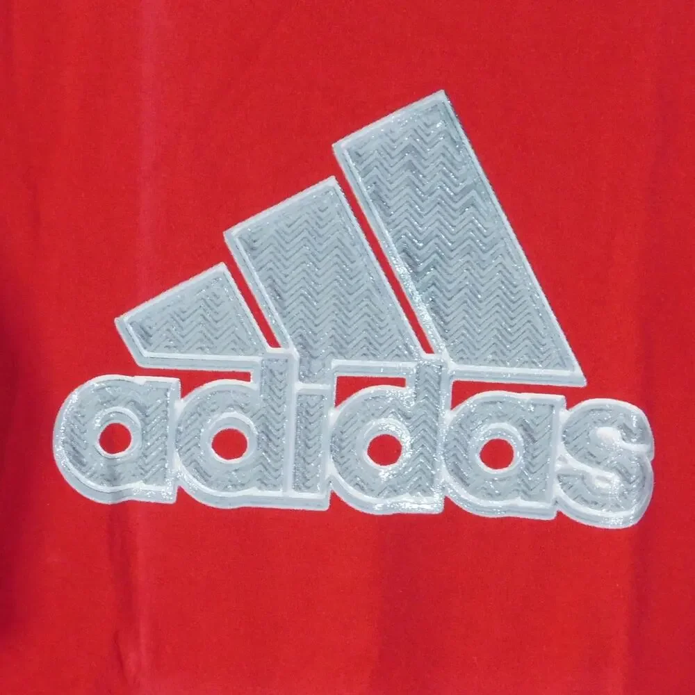Vintage Adidas Mountain Logo T Shirt Size L Heavy Rubber Print Red Gray